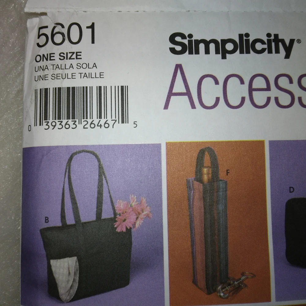 SIMPLICITY 5501 Accessories Tote bags, wine tote, zipper bags